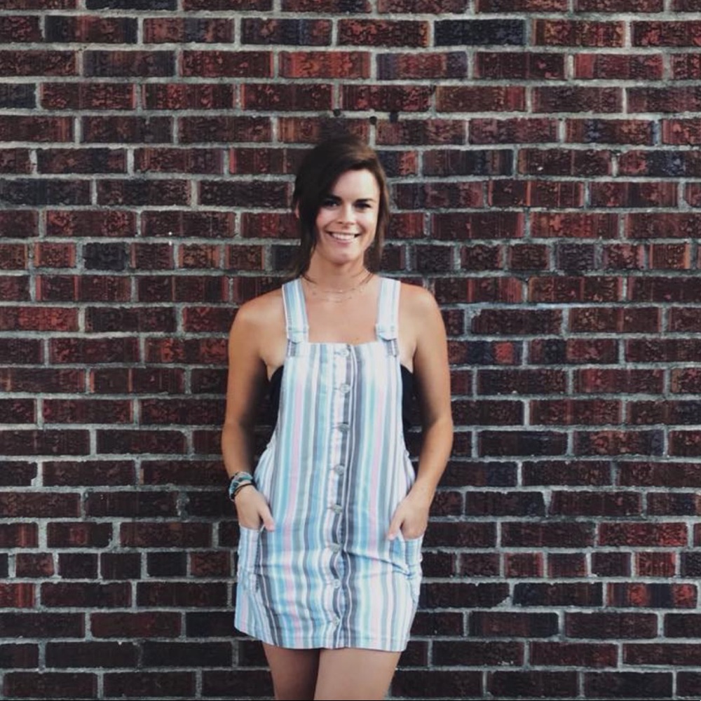 Rainbow Strip Overall Dress